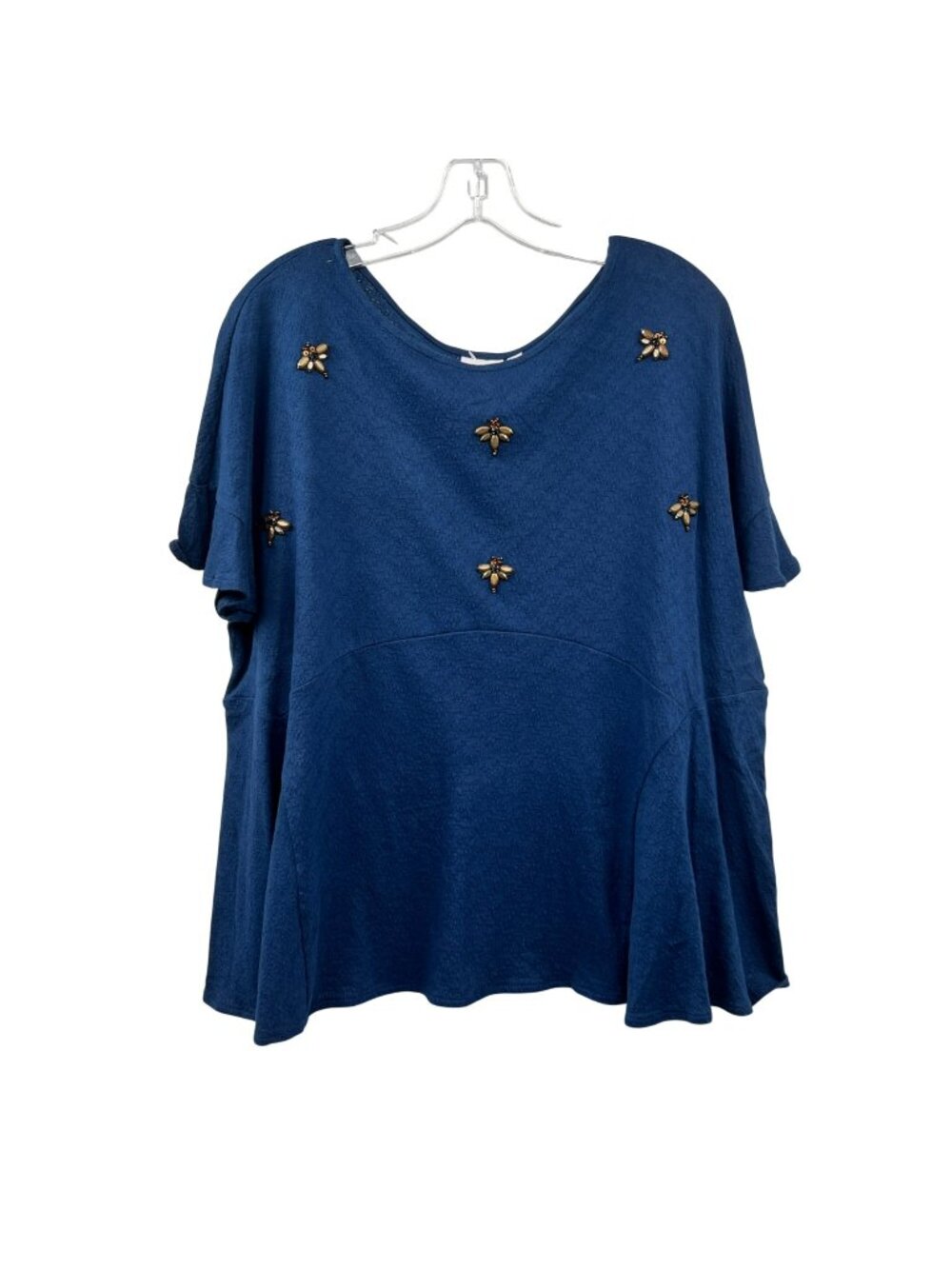 Lauren Conrad Embellished Top Blue/Multi Short Sleeve Size XXL